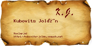 Kubovits Jolán névjegykártya
